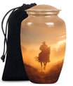 Classic cowboy urn with butterfly theme.