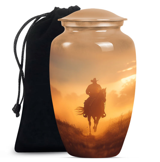 Classic cowboy urn with butterfly theme.