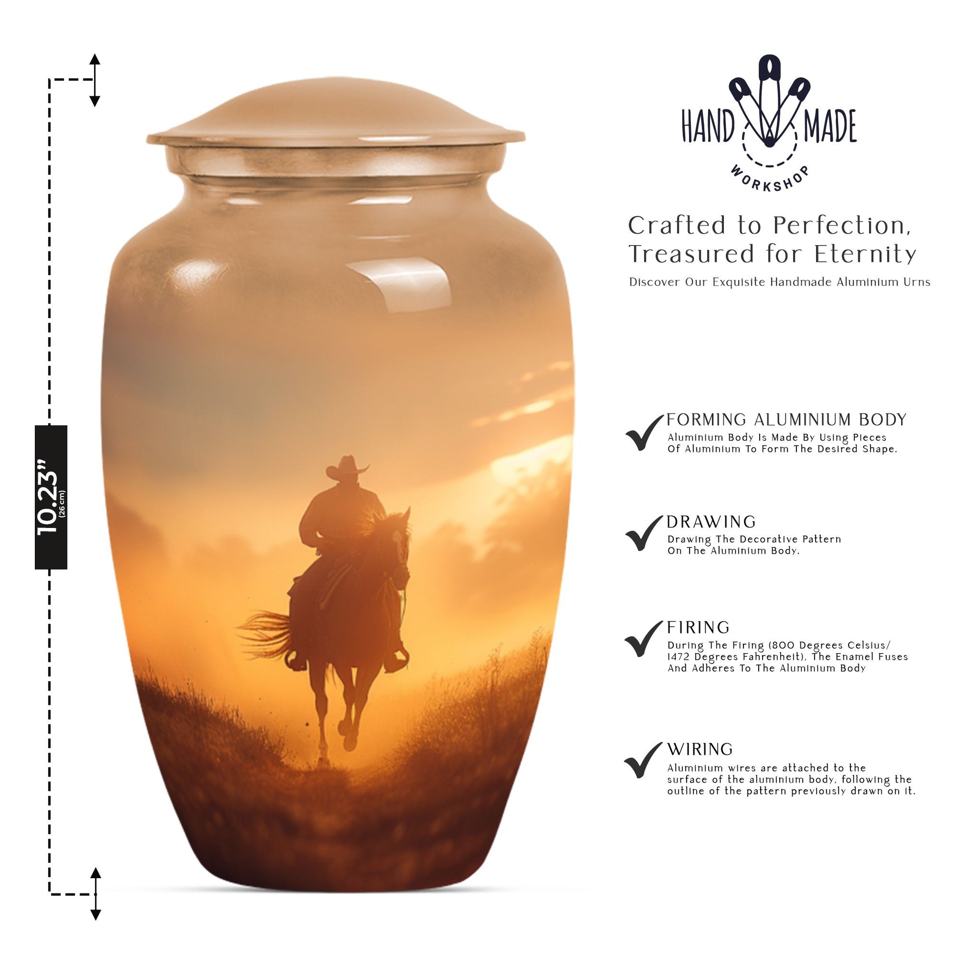 Classic cowboy urn with butterfly theme.