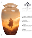 Classic cowboy urn with butterfly theme.