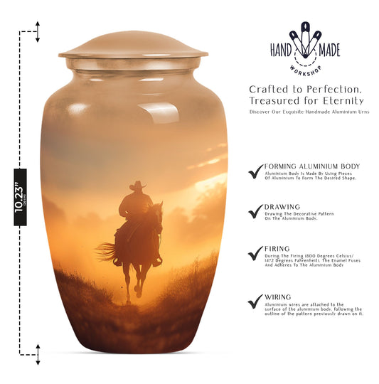 Classic cowboy urn with butterfly theme.