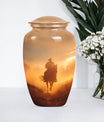 Classic cowboy urn with butterfly theme.