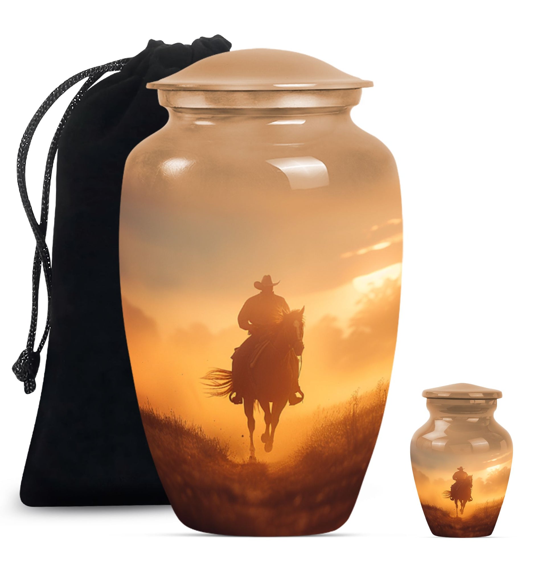 Classic cowboy urn with butterfly theme.