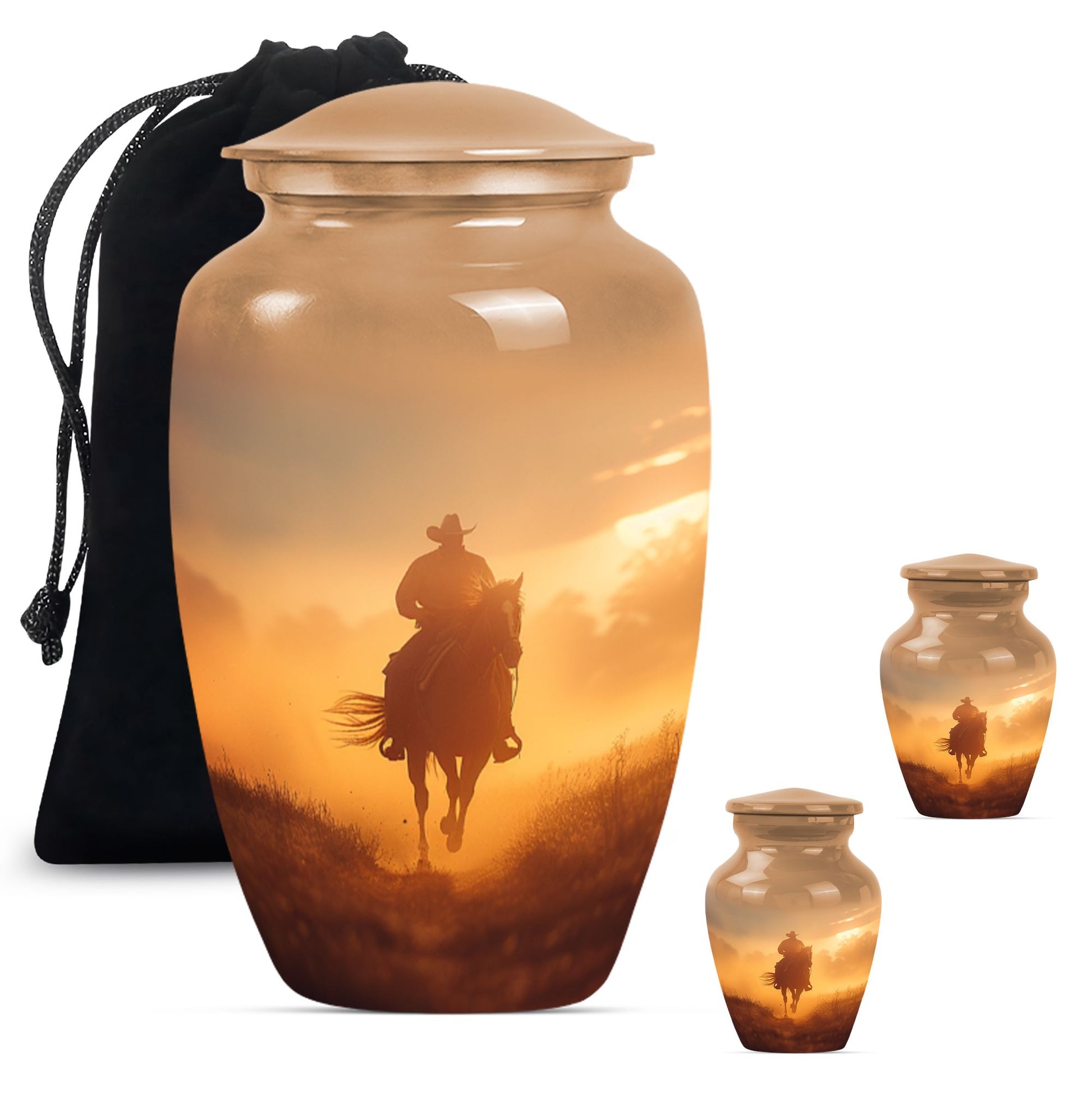 Classic cowboy urn with butterfly theme.