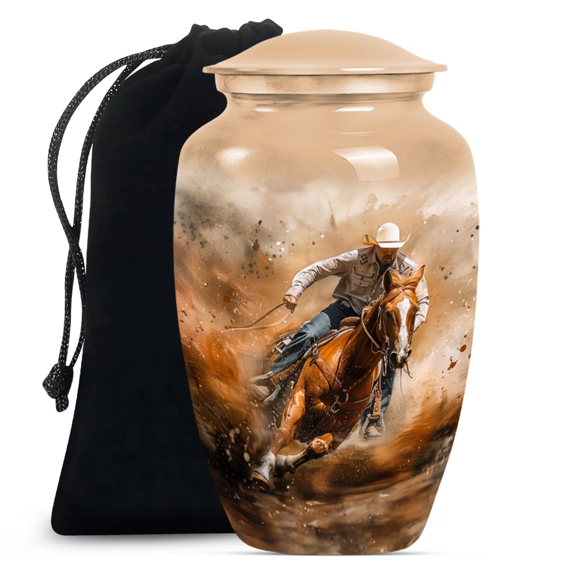 Classic 10-inch aluminum cowboy cremation urn for men