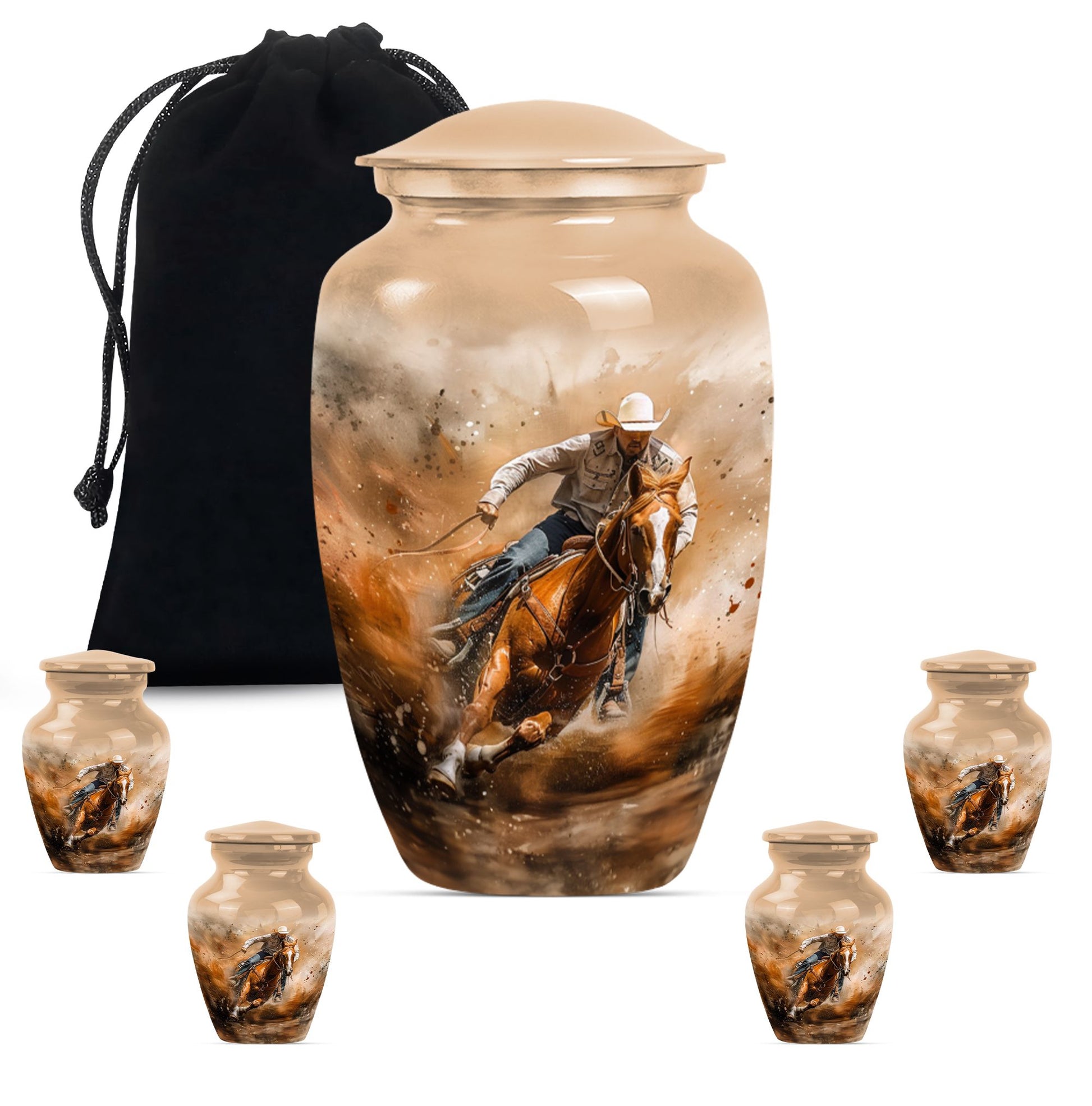 Classic 10-inch aluminum cowboy cremation urn for men