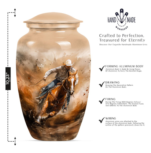 Classic 10-inch aluminum cowboy cremation urn for men