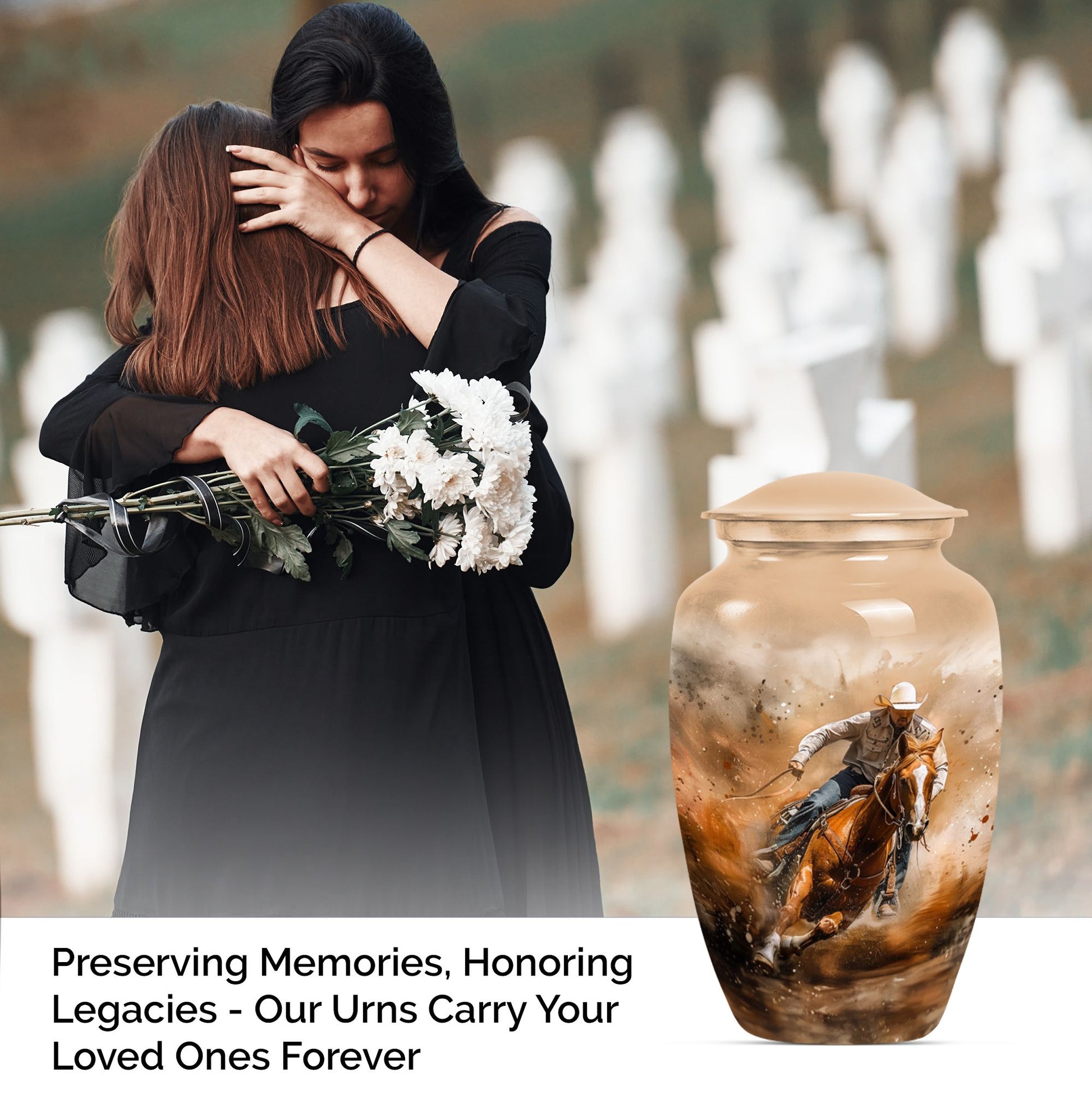 Classic 10-inch aluminum cowboy cremation urn for men