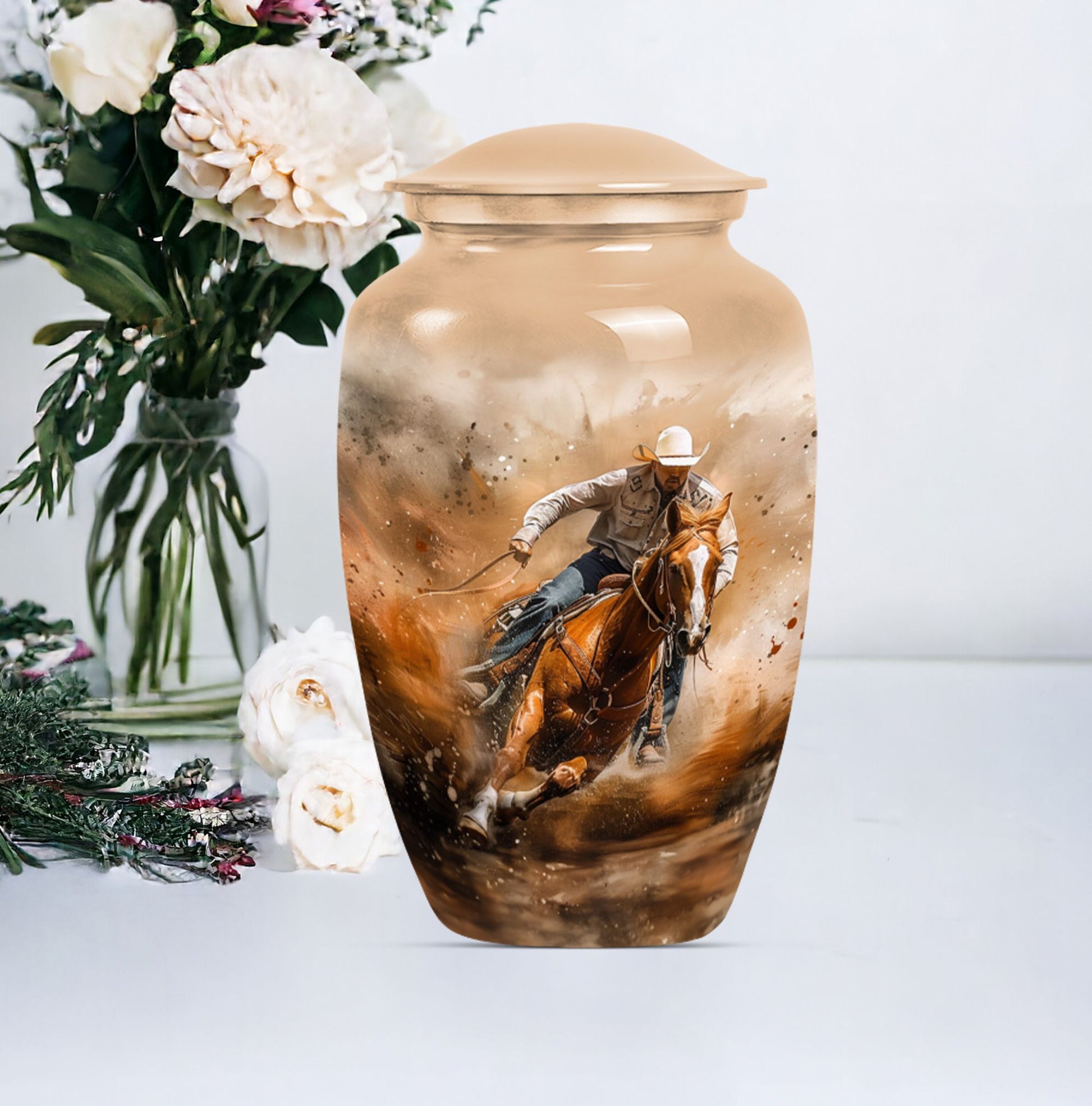 Classic 10-inch aluminum cowboy cremation urn for men