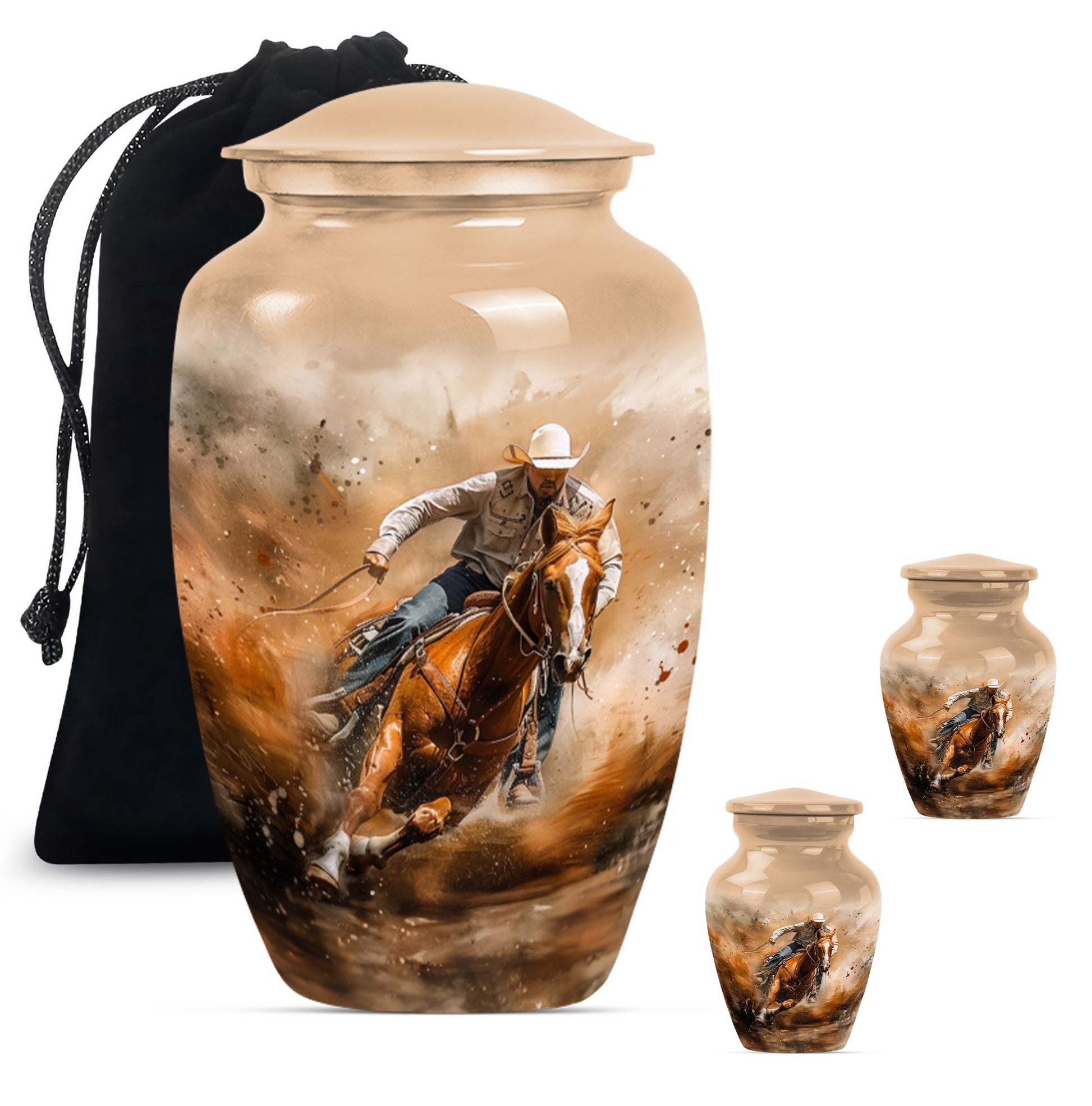 Classic 10-inch aluminum cowboy cremation urn for men