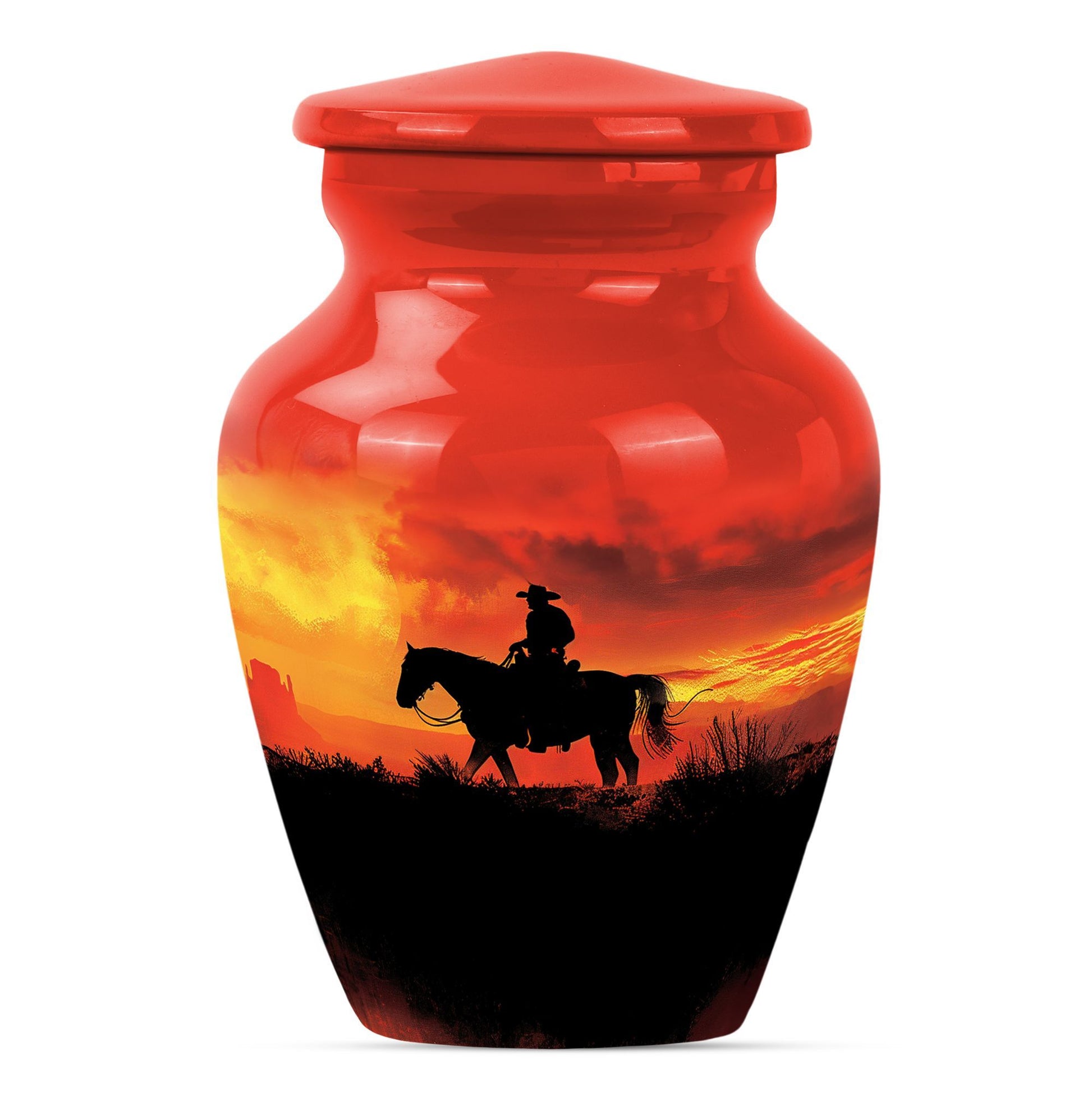 10 inch classic aluminium cowboy urn with butterfly theme, 