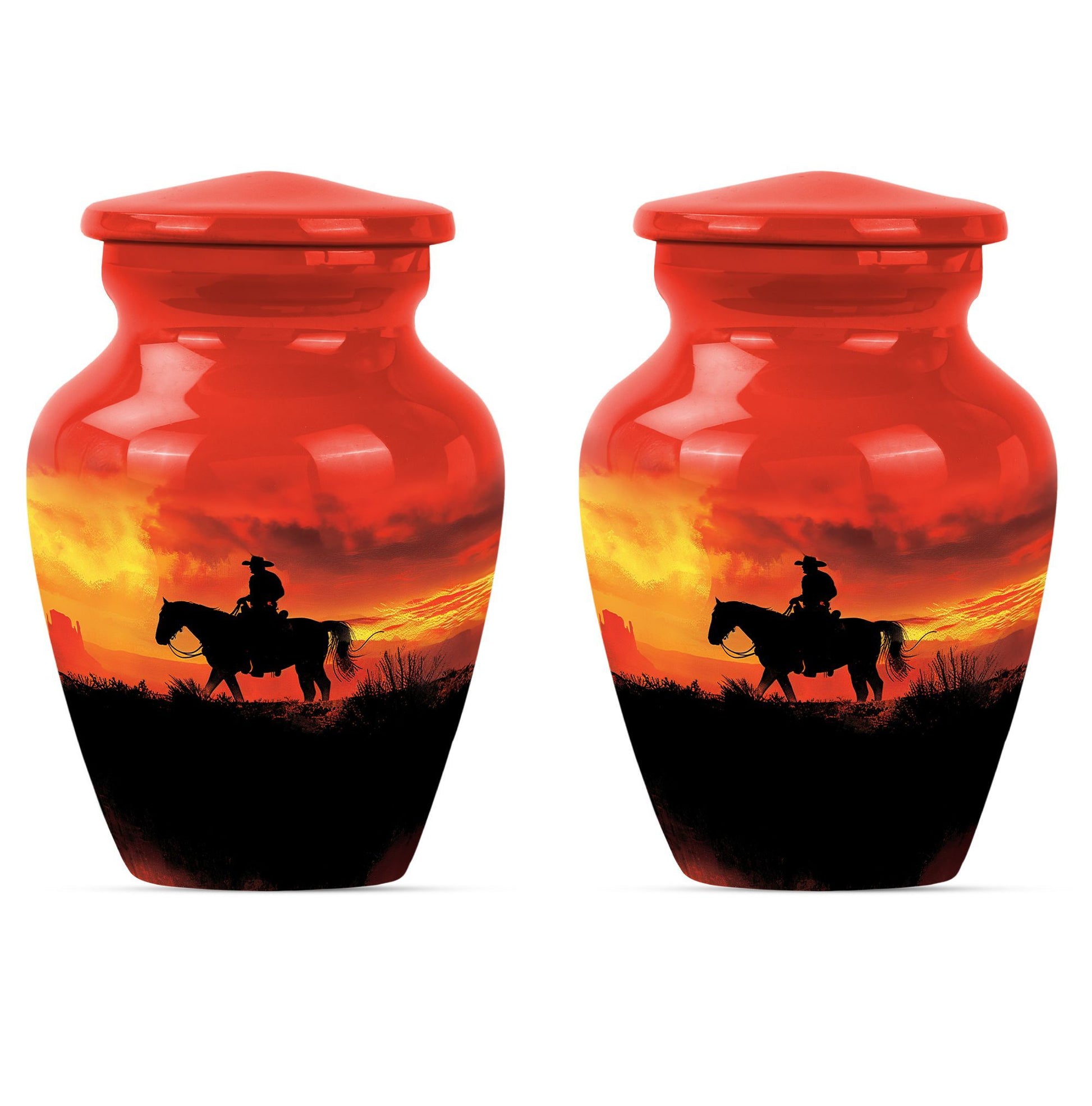 10 inch classic aluminium cowboy urn with butterfly theme, 