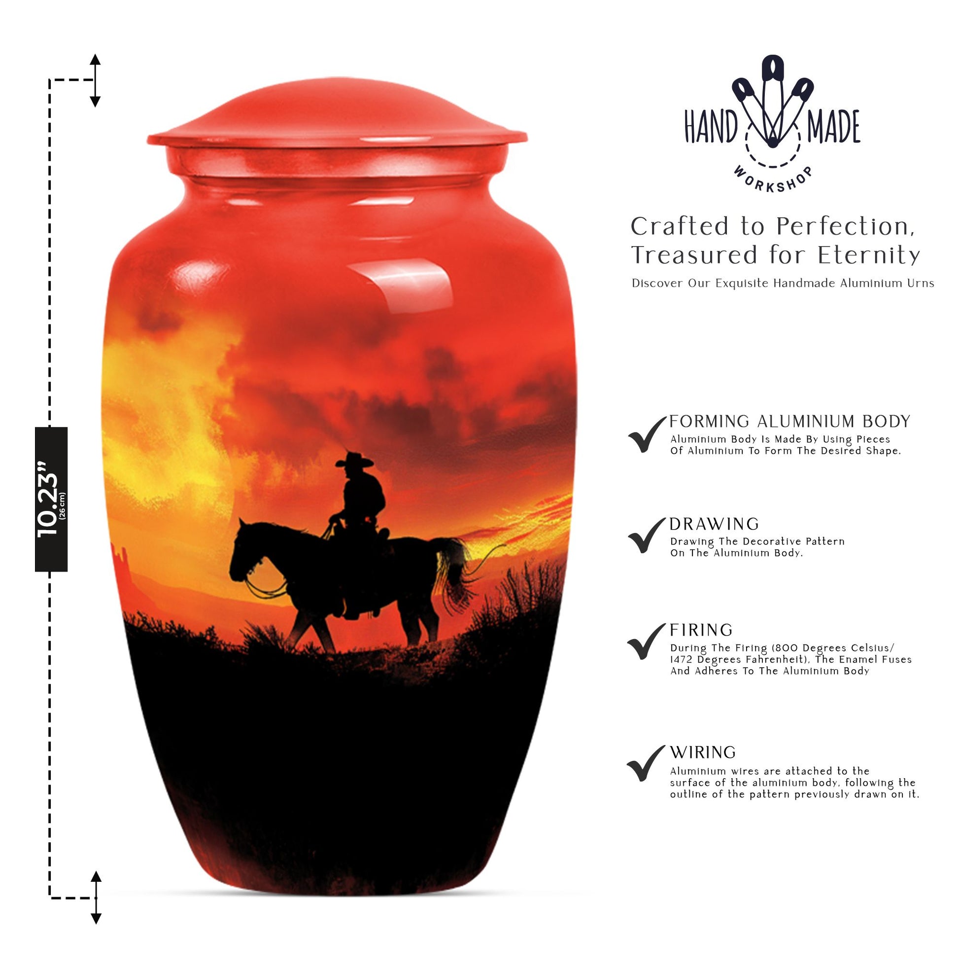 10 inch classic aluminium cowboy urn with butterfly theme, 