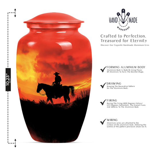 10 inch classic aluminium cowboy urn with butterfly theme, 