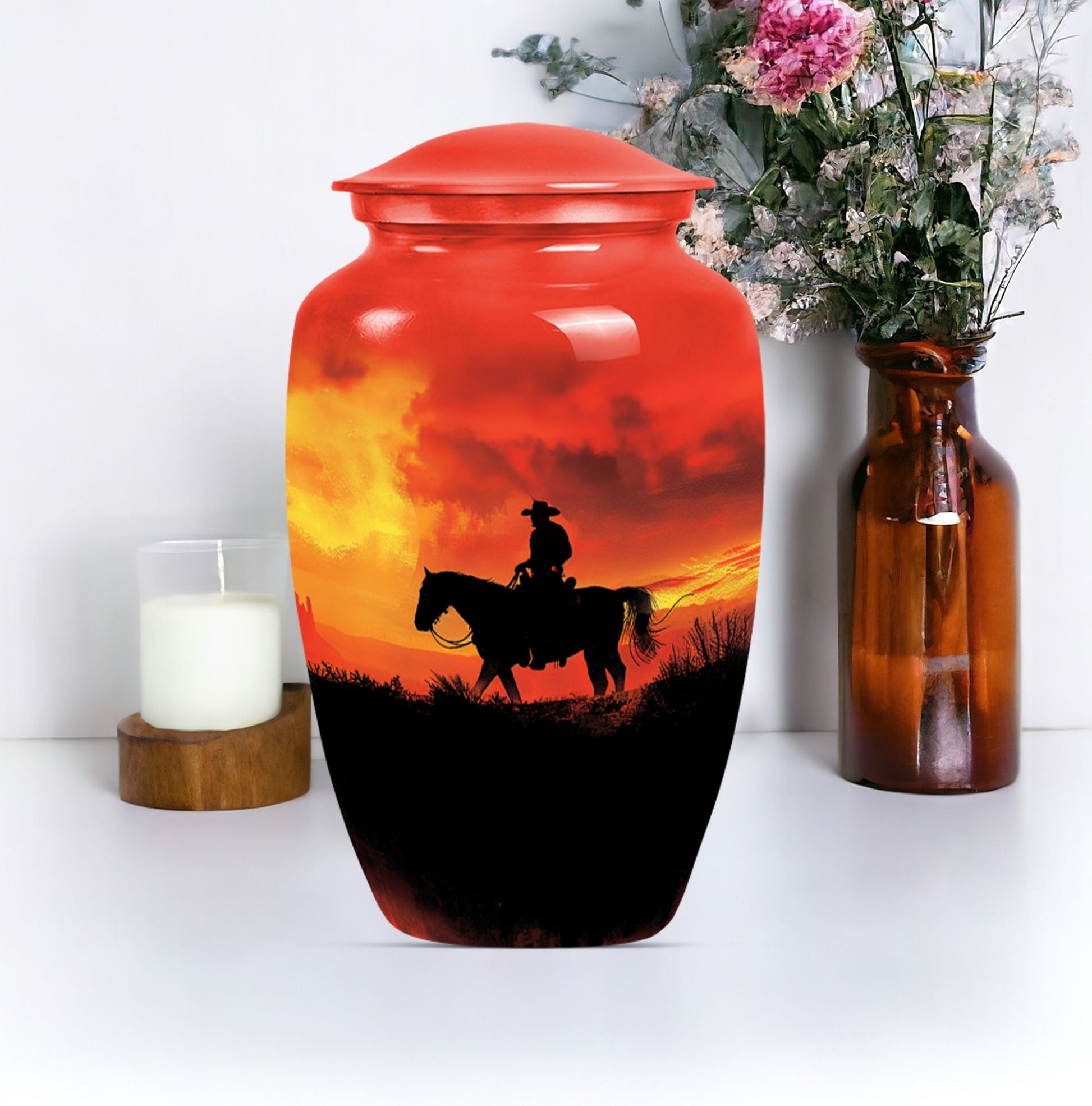 10 inch classic aluminium cowboy urn with butterfly theme, 