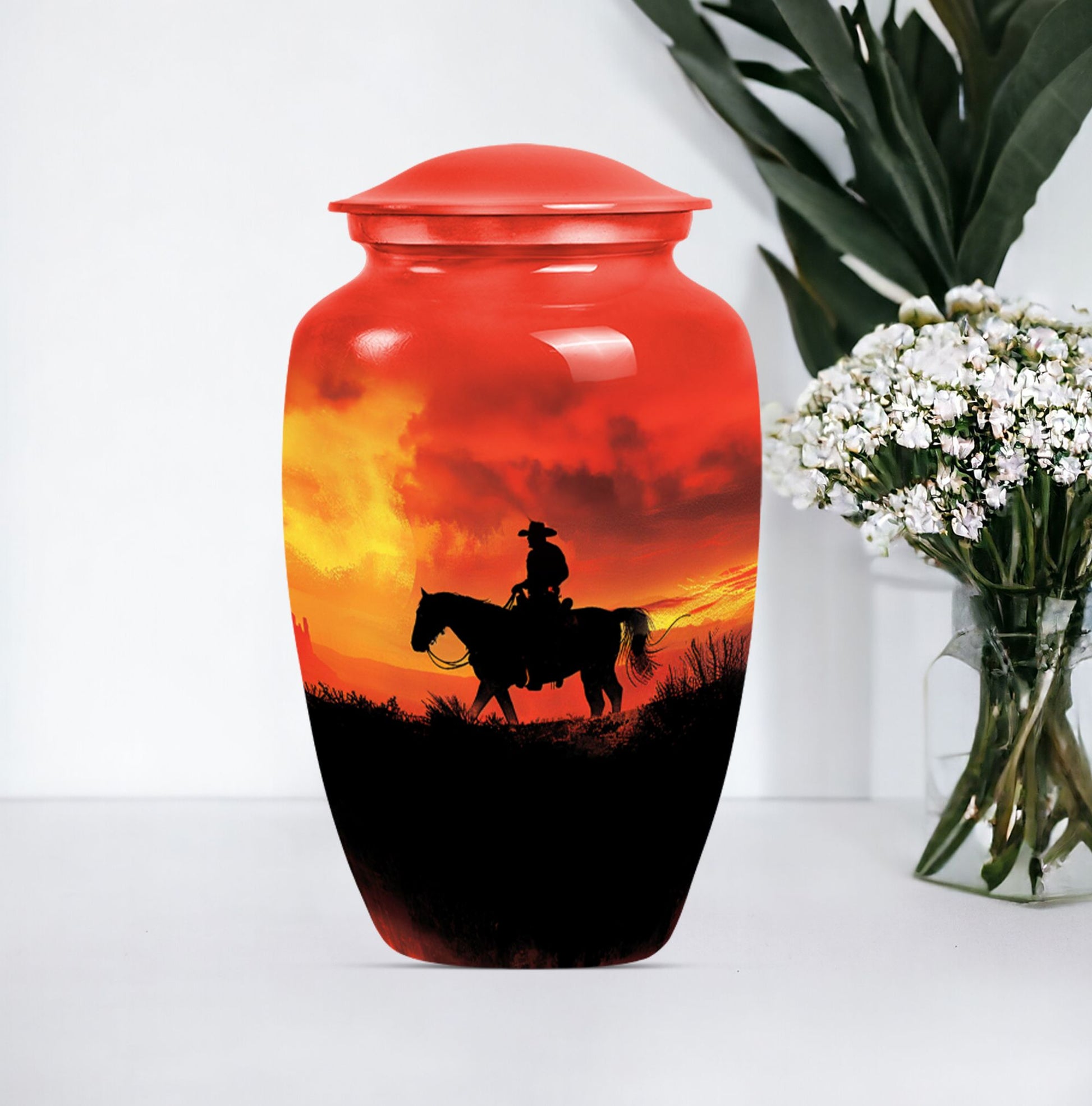 10 inch classic aluminium cowboy urn with butterfly theme, 