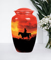 10 inch classic aluminium cowboy urn with butterfly theme, 