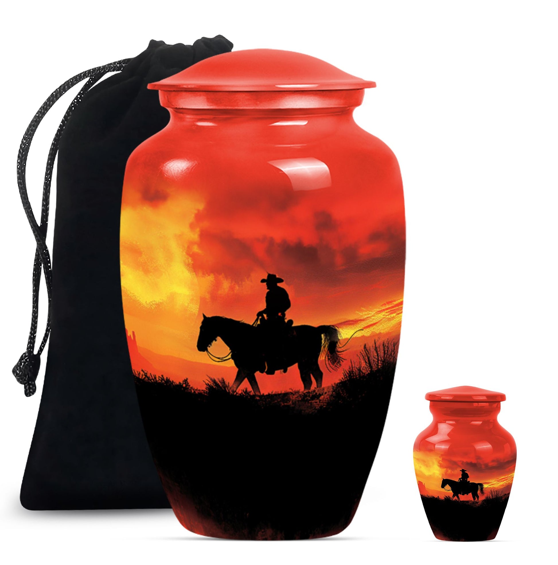 10 inch classic aluminium cowboy urn with butterfly theme, 