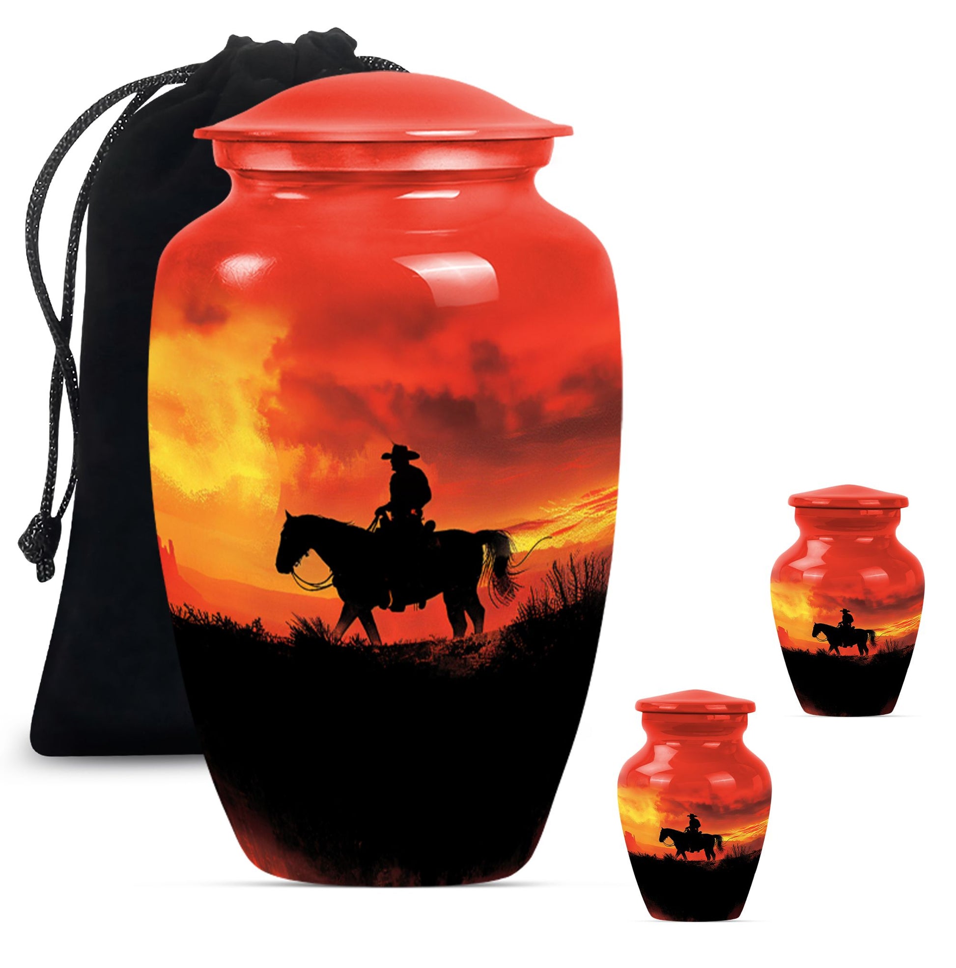 10 inch classic aluminium cowboy urn with butterfly theme, 