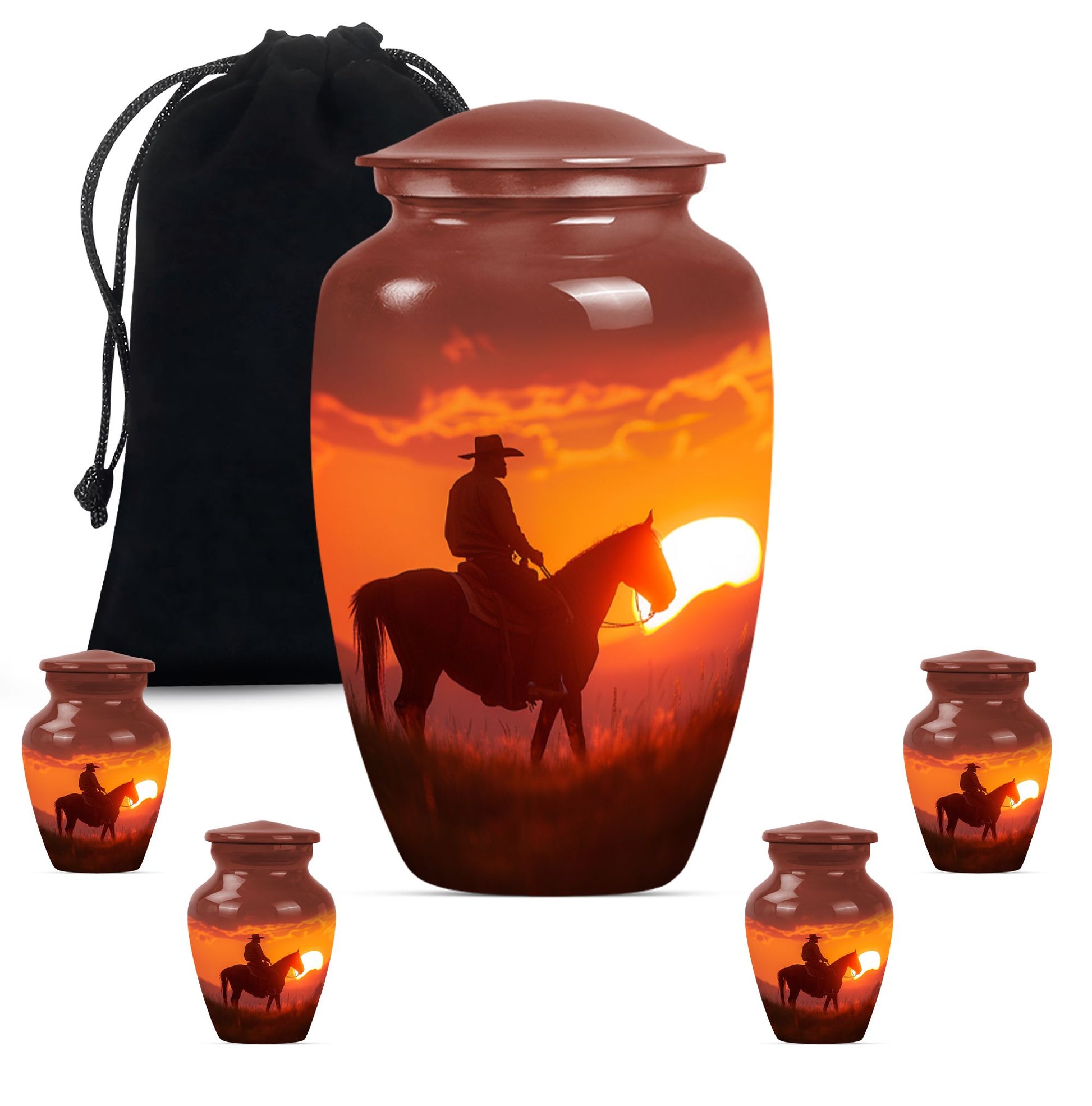 10-inch classic cowboy urn with butterfly theme.