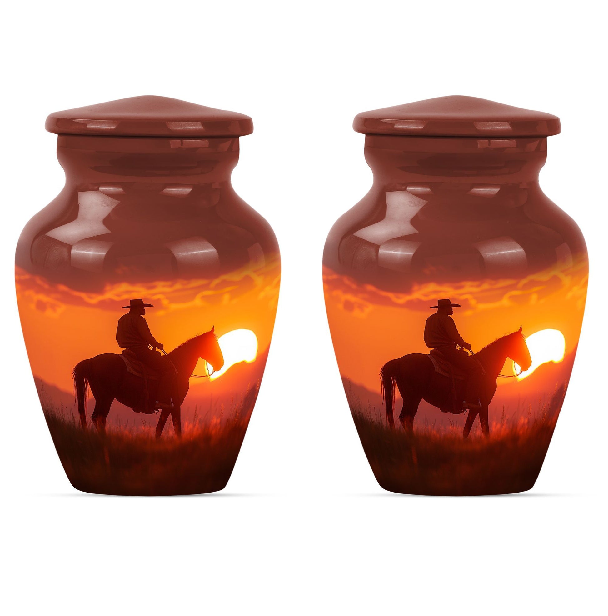 10-inch classic cowboy urn with butterfly theme.