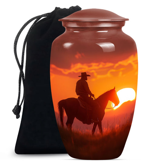 10-inch classic cowboy urn with butterfly theme.