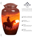 10-inch classic cowboy urn with butterfly theme.