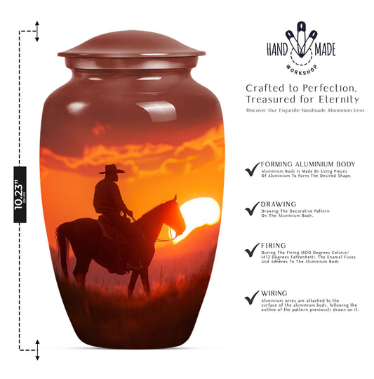 10-inch classic cowboy urn with butterfly theme.