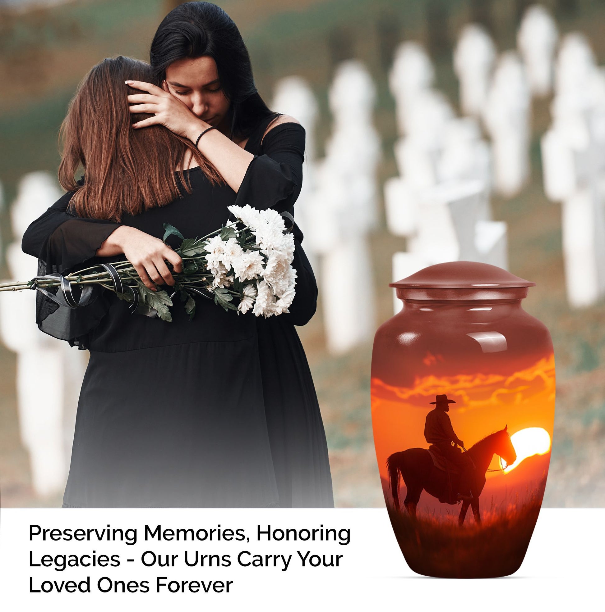 10-inch classic cowboy urn with butterfly theme.