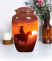 10-inch classic cowboy urn with butterfly theme.