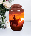 10-inch classic cowboy urn with butterfly theme.