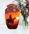 10-inch classic cowboy urn with butterfly theme.