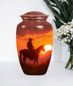 10-inch classic cowboy urn with butterfly theme.