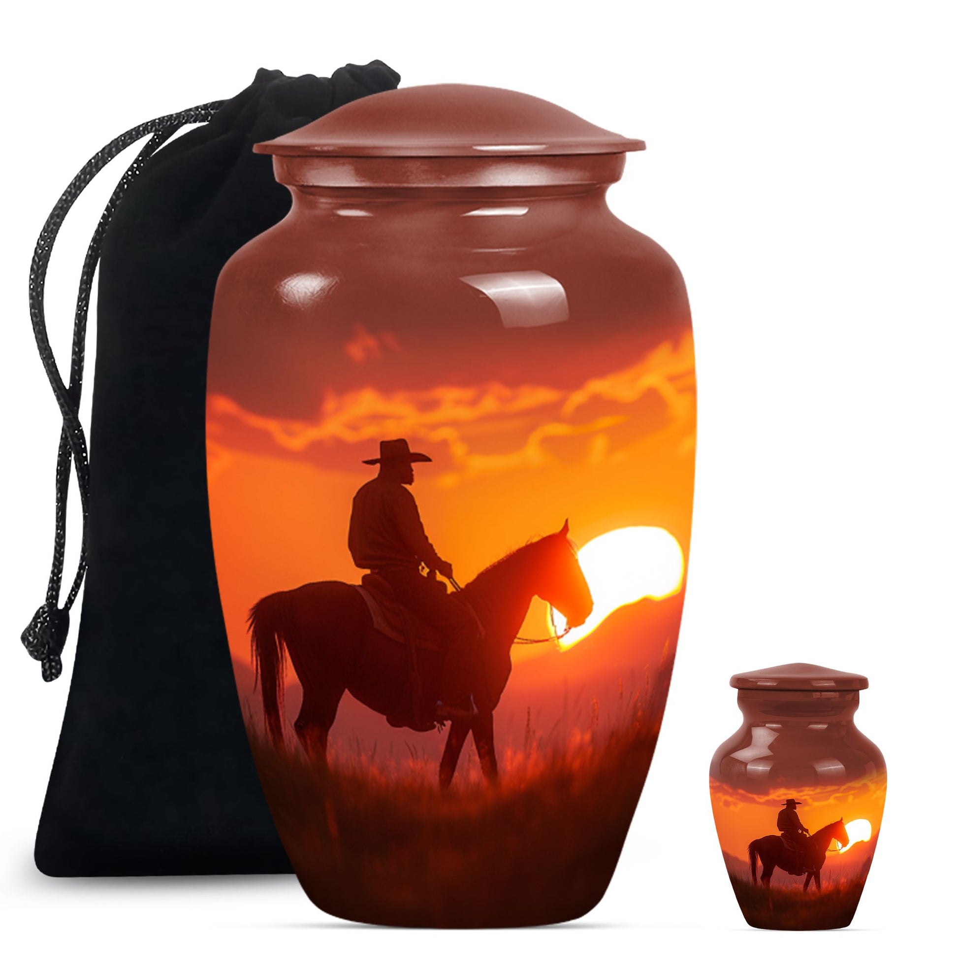 10-inch classic cowboy urn with butterfly theme.