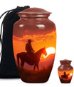 10-inch classic cowboy urn with butterfly theme.