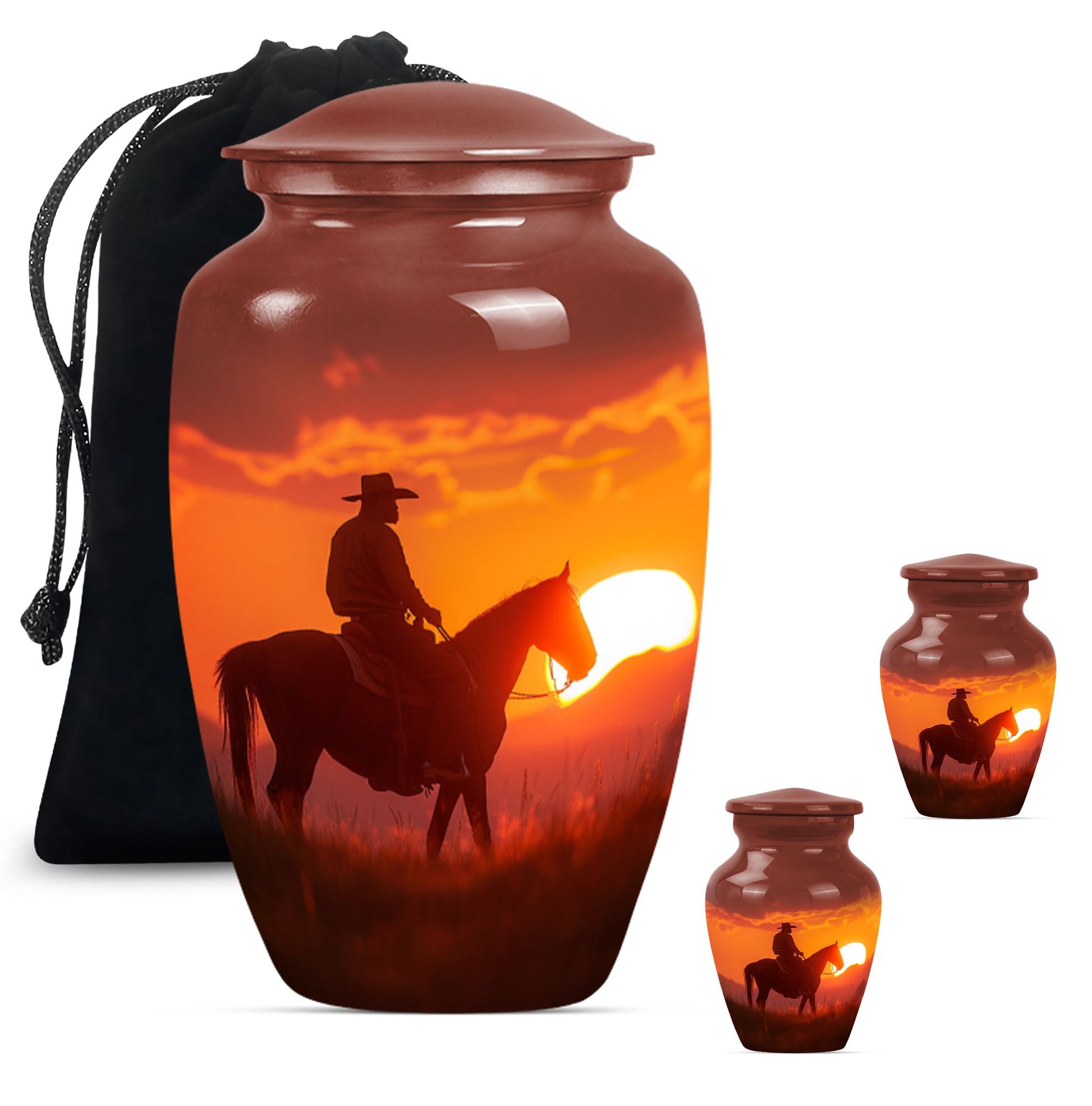 10-inch classic cowboy urn with butterfly theme.