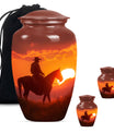 10-inch classic cowboy urn with butterfly theme.