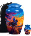 Cowboy Theme Large Urn With 1 Keepsake Urn