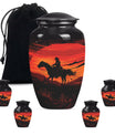 Cowboy Theme Large Urn With 4 Keepsake Urn