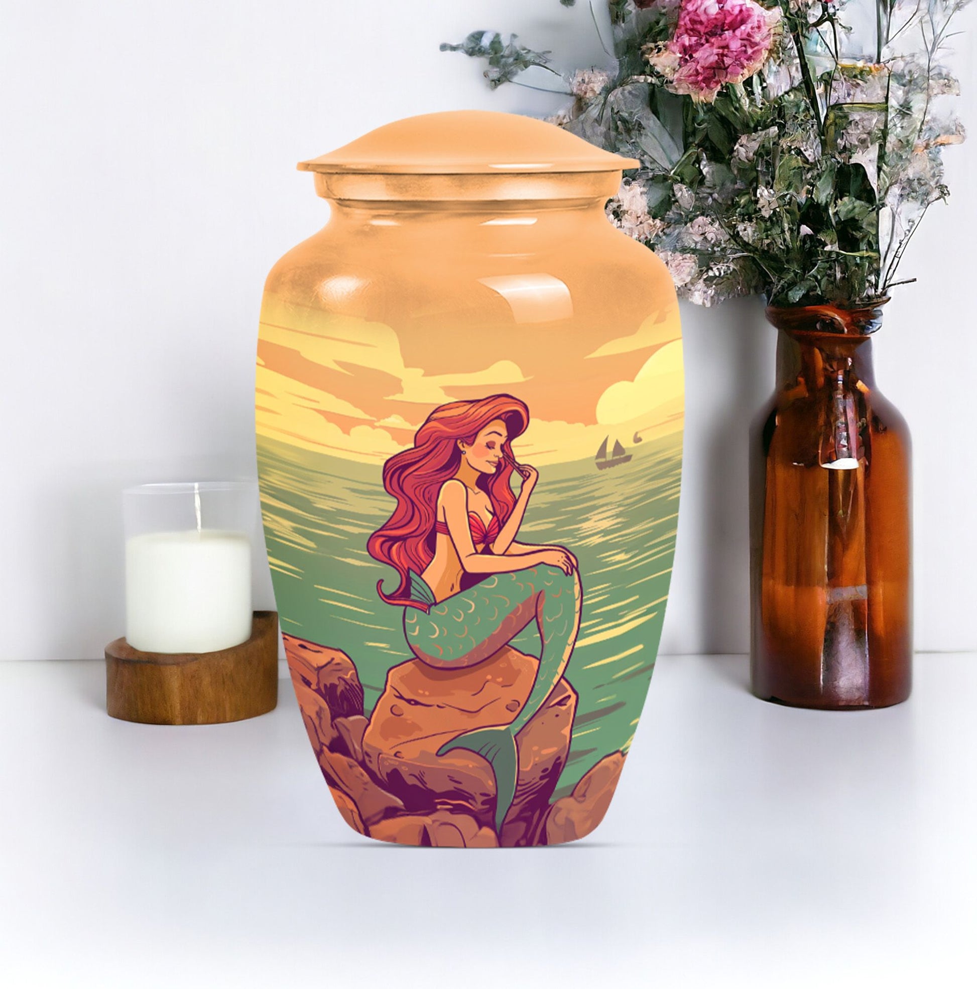 Mermaid urn for ashes, butterfly