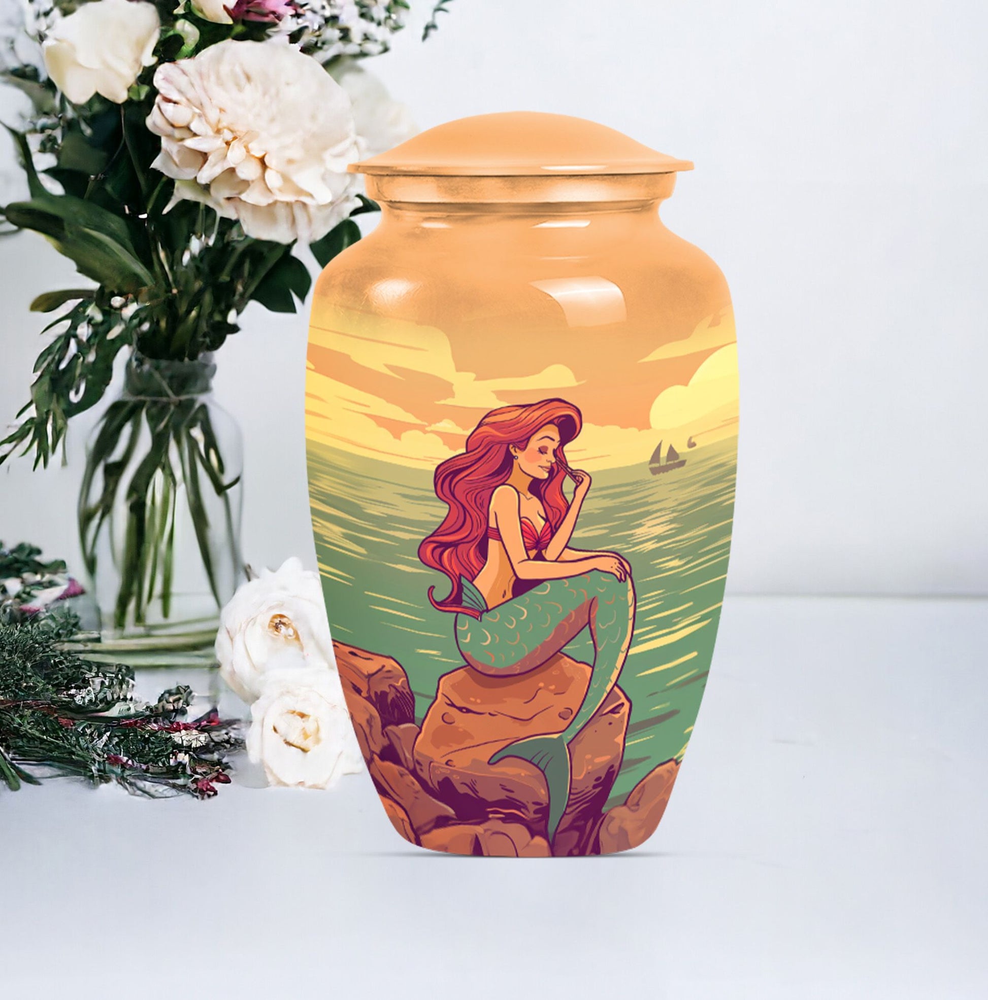 Mermaid urn for ashes, butterfly