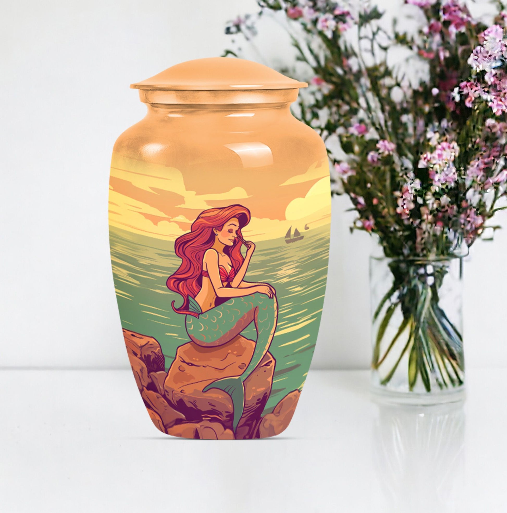 Mermaid urn for ashes, butterfly