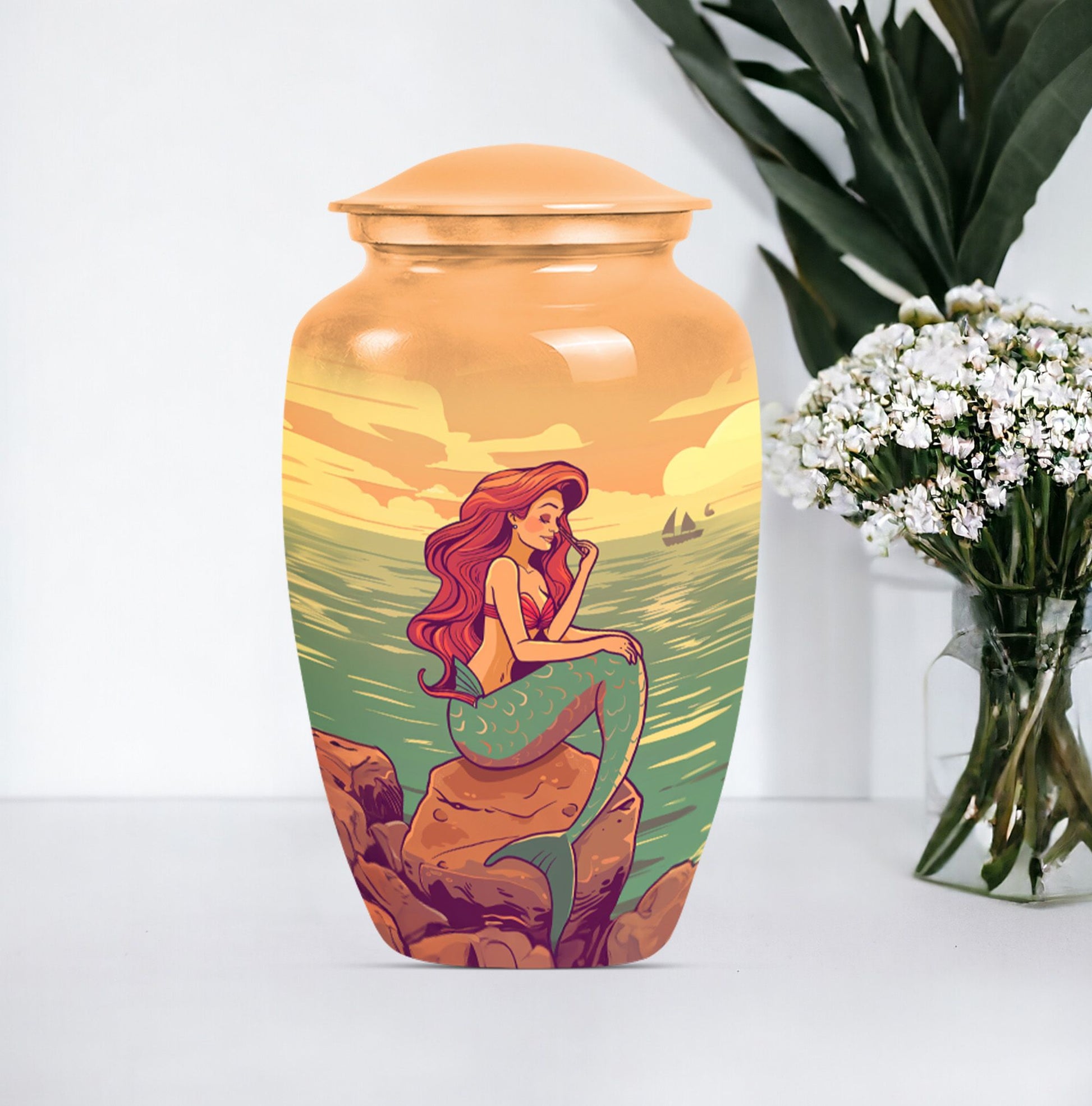 Mermaid urn for ashes, butterfly