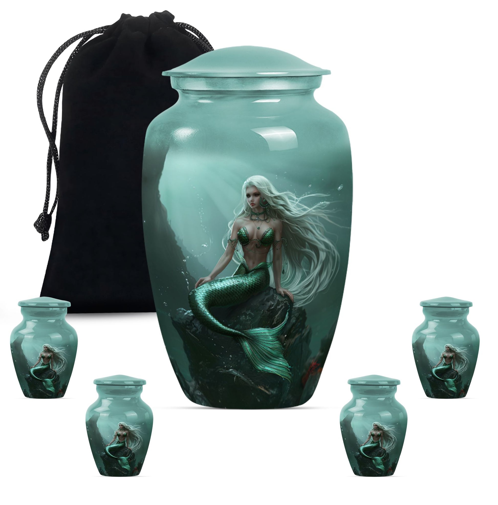 10-inch classic design mermaid urn with butterfly theme.