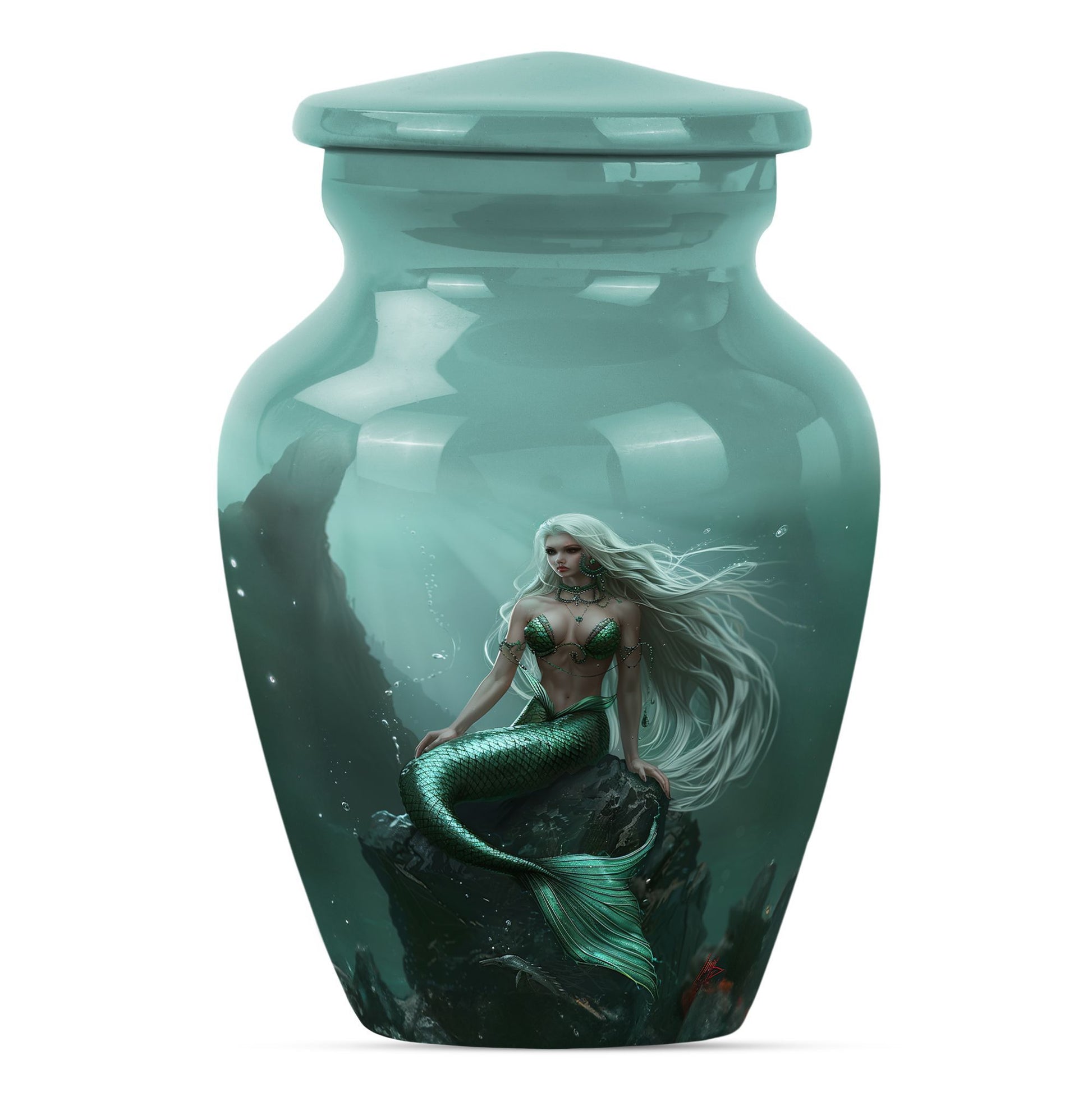 10-inch classic design mermaid urn with butterfly theme.