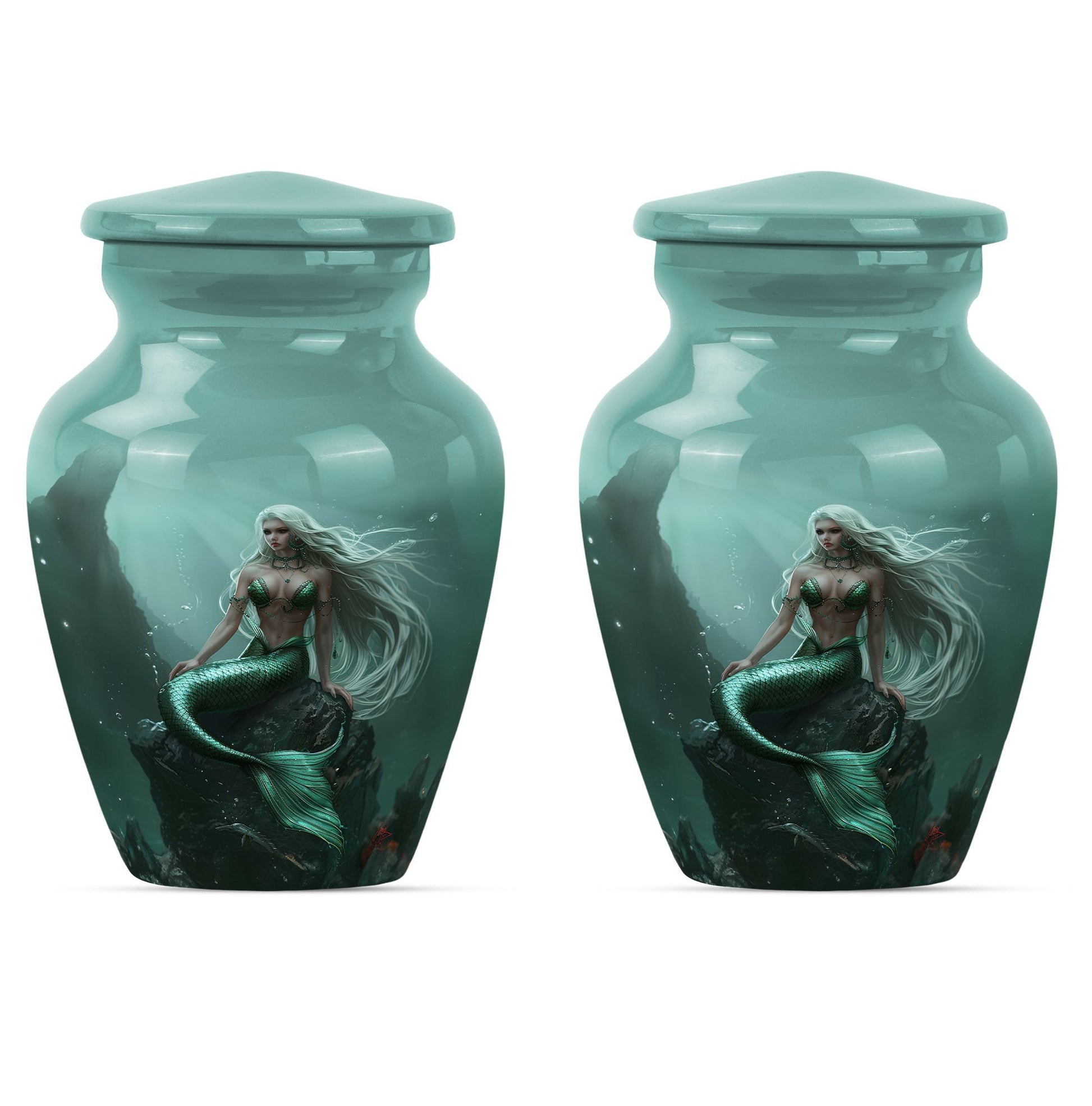 10-inch classic design mermaid urn with butterfly theme.