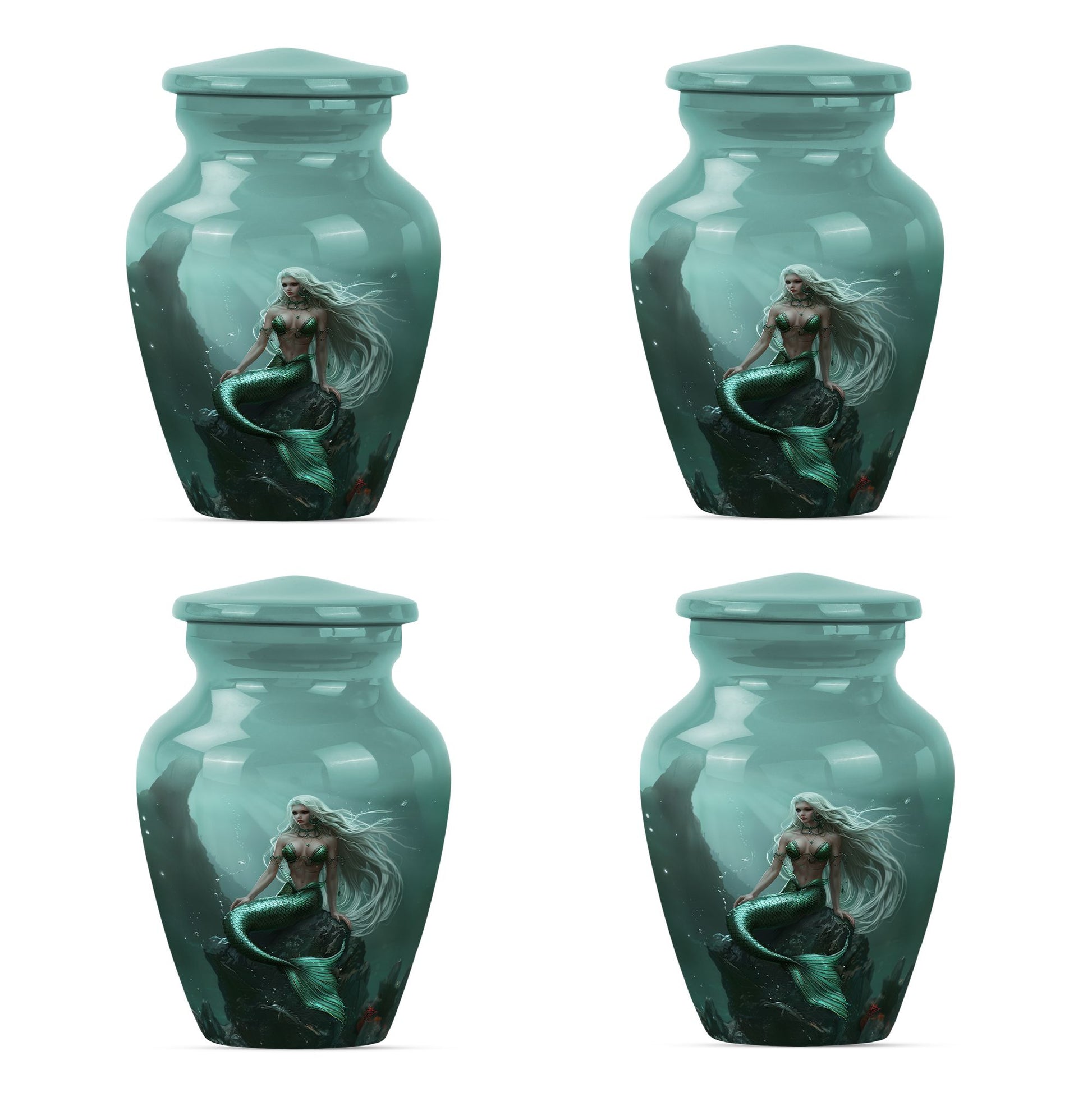 10-inch classic design mermaid urn with butterfly theme.