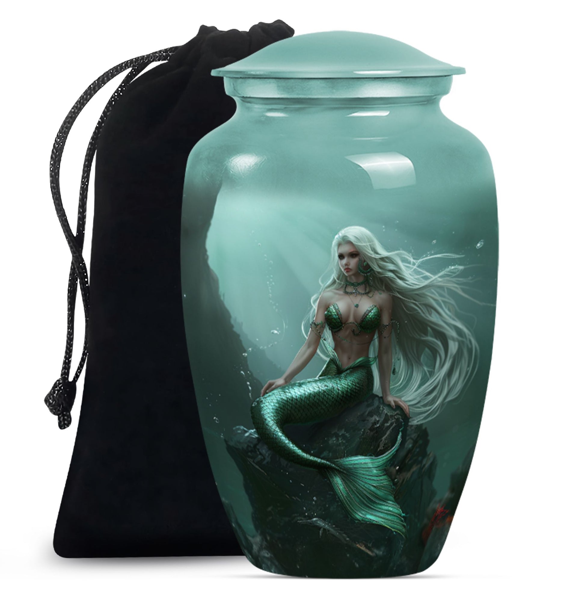 10-inch classic design mermaid urn with butterfly theme.