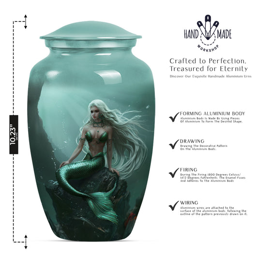 10-inch classic design mermaid urn with butterfly theme.