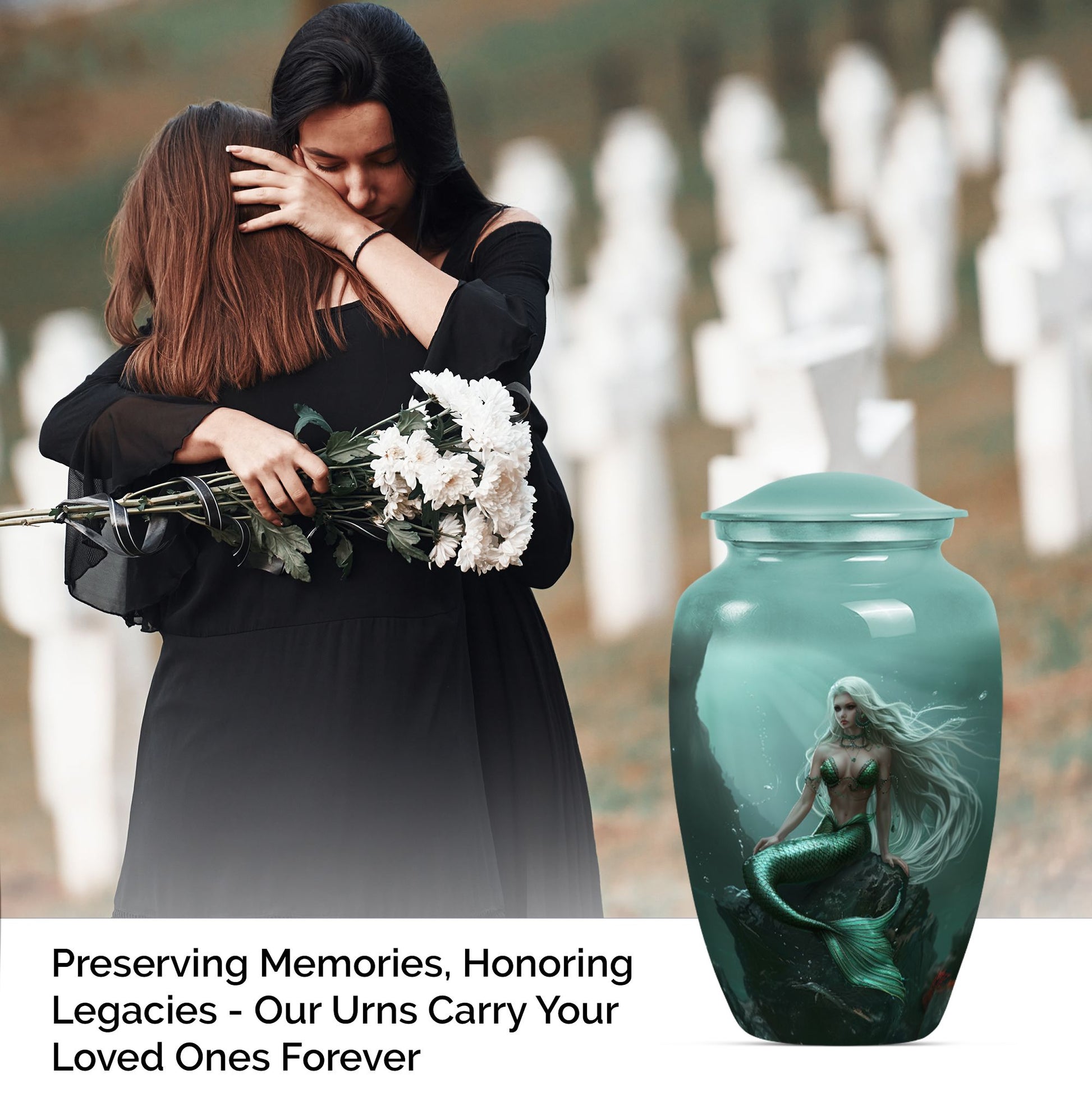 10-inch classic design mermaid urn with butterfly theme.